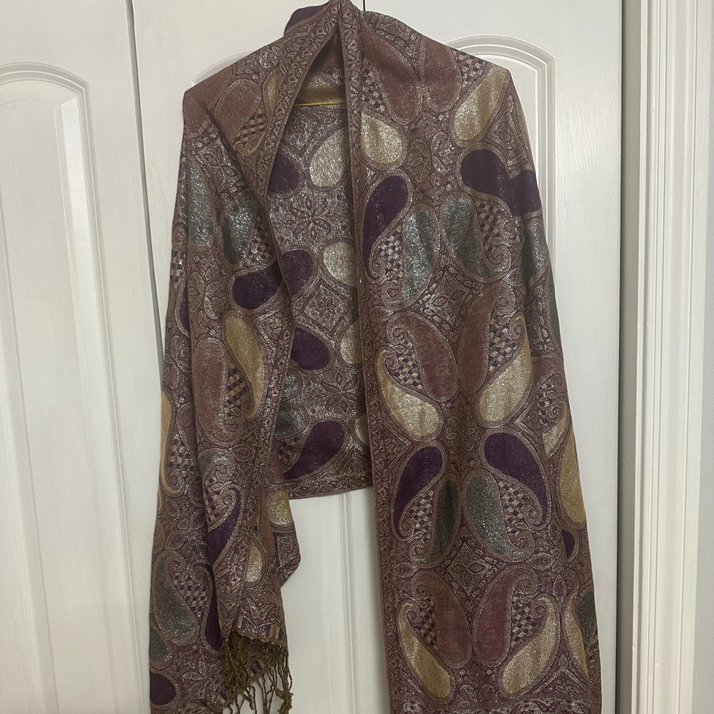 Pashmina Unisex Scarf Multicolor Paisley Wrap W Fringe 28” x 72” + Fringe Shawl